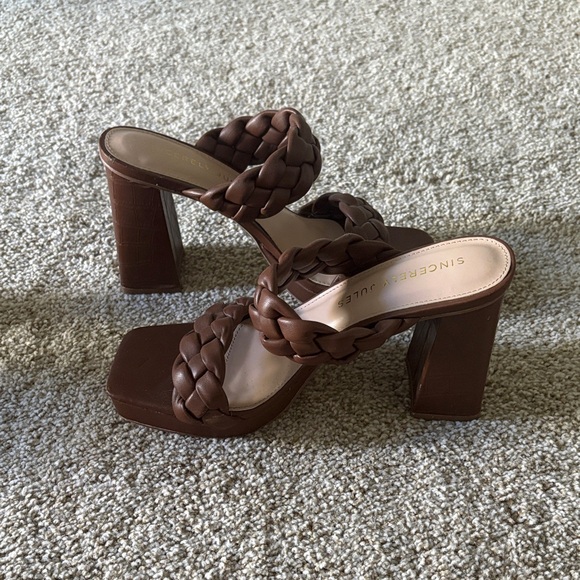 Sincerely Jules Brown Braided Heeled Sandals - Picture 1 of 3